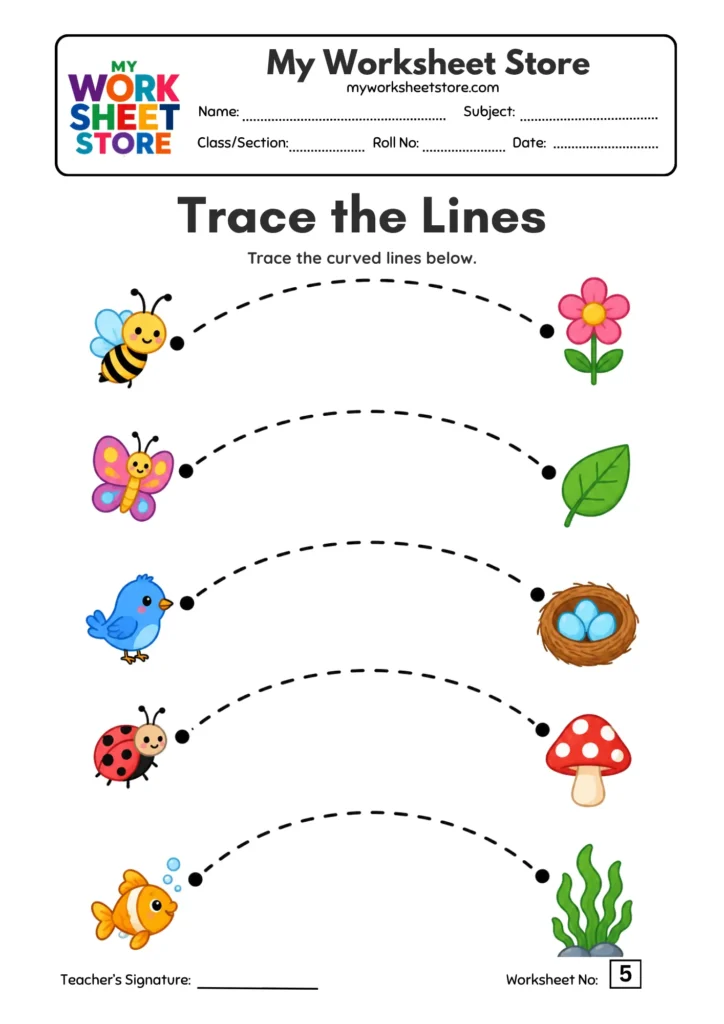 Curved Lines Tracing Worksheets