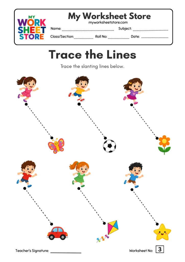 Slanting Line Tracing Worksheets