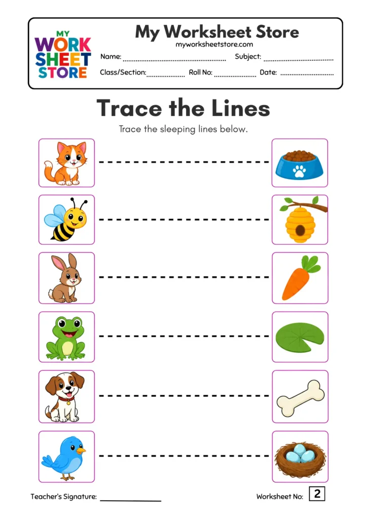 Sleeping Lines Tracing Worksheets